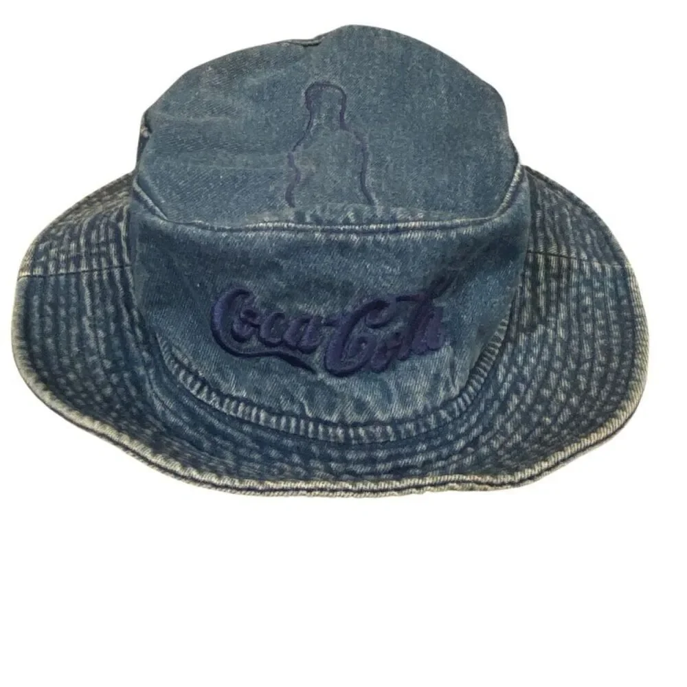 Vintage 80s/90s Coca Cola Bucket Hat Blue Denim Hip Hop Streetwear Embroidered